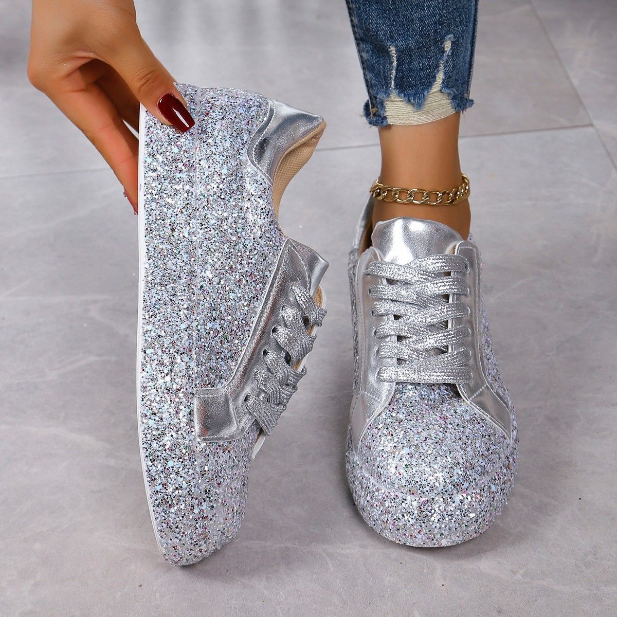 Plus Size Sequins Casual Fashion Shoes Women