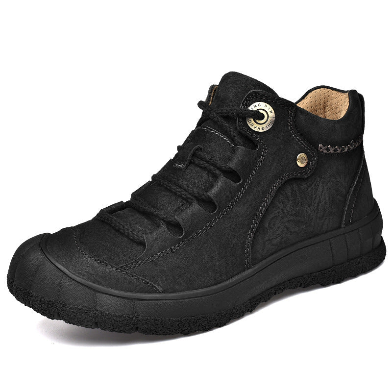 Genuine Leather Mid-top Men's Shoes Closed
