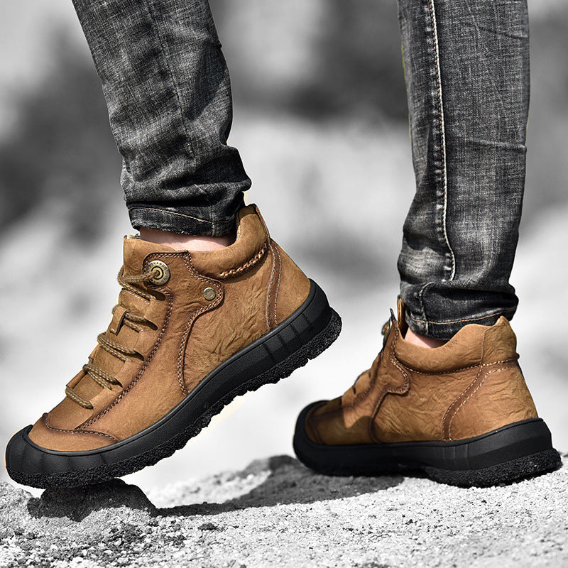 Genuine Leather Mid-top Men's Shoes Closed