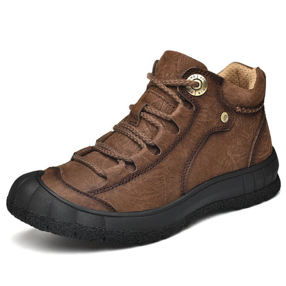Genuine Leather Mid-top Men's Shoes Closed